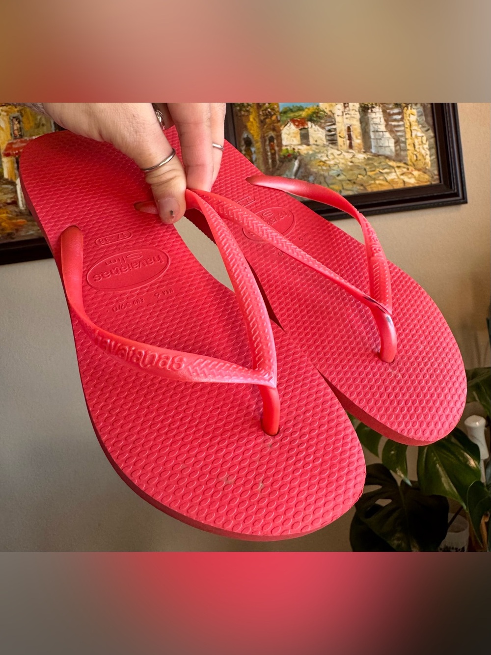 Havaianas Coral Red Orange Flip Flops Sandals 37